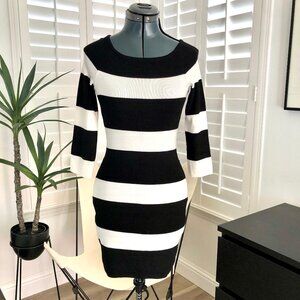 INC International Concepts Black and White Striped Knit Mini Dress, Size XS